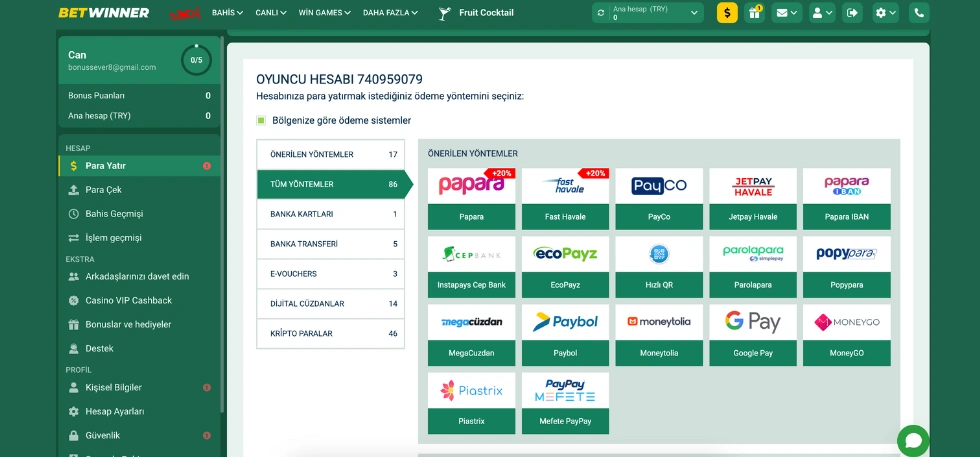 Betwinner Para Yatırma Yöntemleri