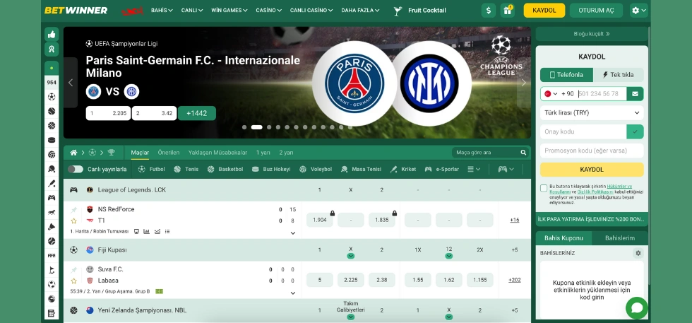 Betwinner Bahis Ekranı - Spor Bahisleri